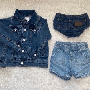 Jean lot: Wrangle bottoms, jean shorts and a jean jacket